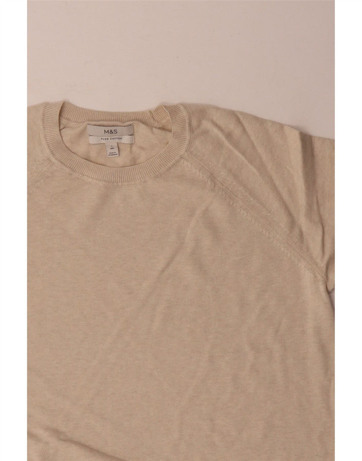 Suéter masculino Marks & Spencer com gola redonda, grande algodão bege