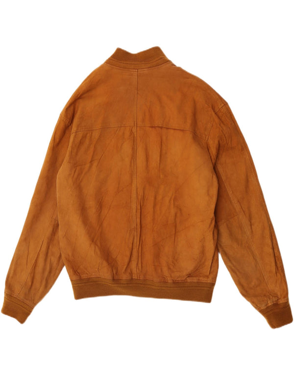 Jaqueta bomber masculina de camurça com folhas verdes IT 54 2XL couro bege