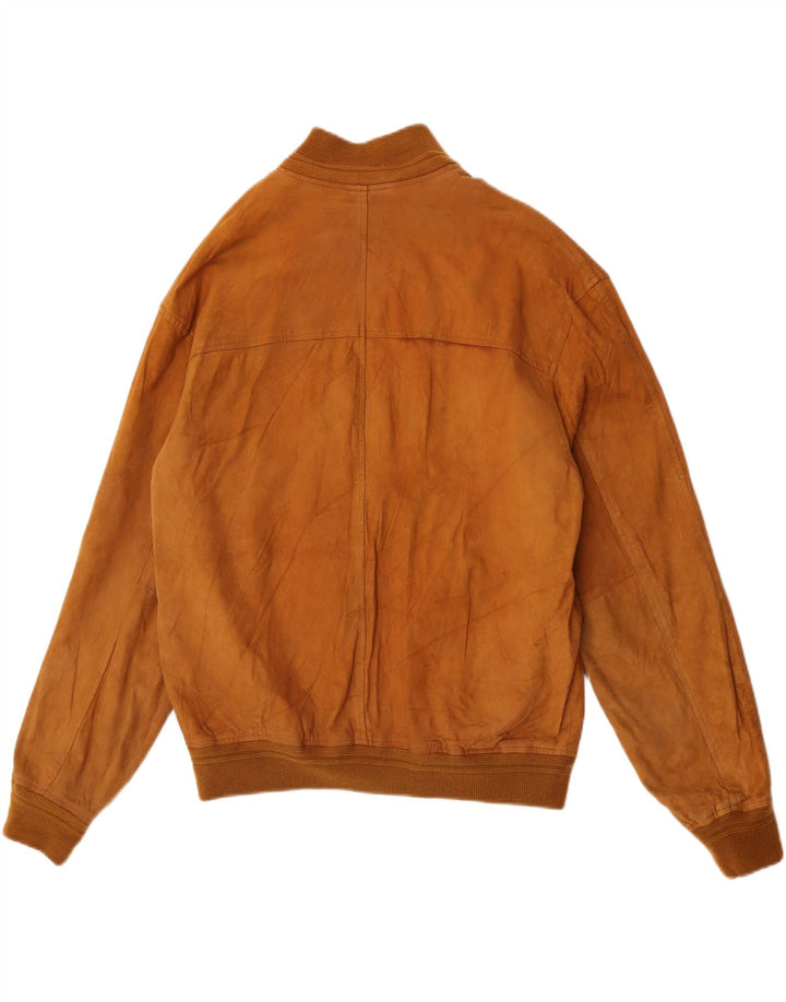 Jaqueta bomber masculina de camurça com folhas verdes IT 54 2XL couro bege
