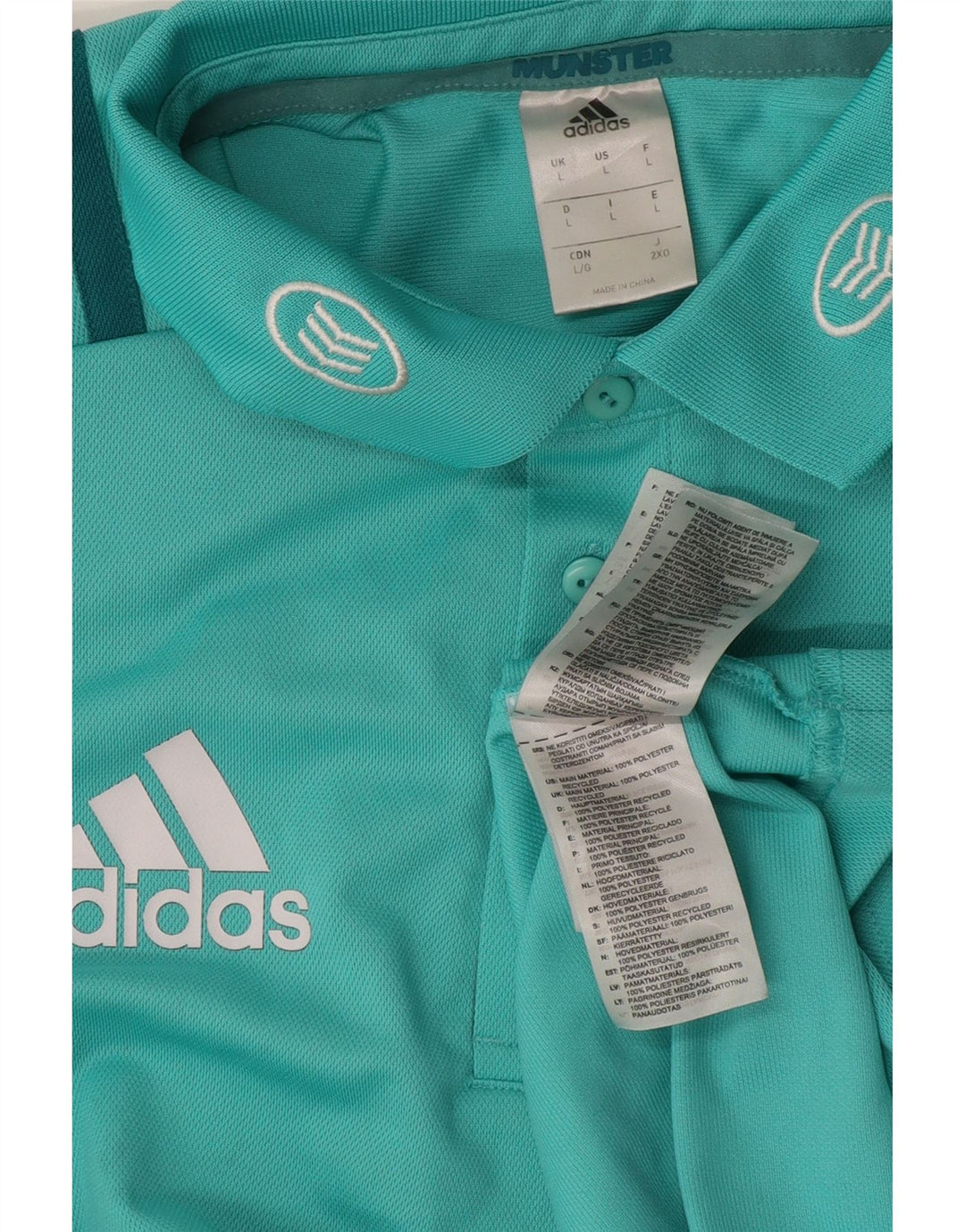 Camisa polo masculina Adidas Munster Rugby gráfica grande azul poliéster
