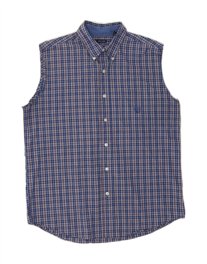 CHAPS Mens Sleeveless Shirt Medium Navy Blue Check Cotton Vintage Chaps and Second-Hand Chaps from Messina Hembry 