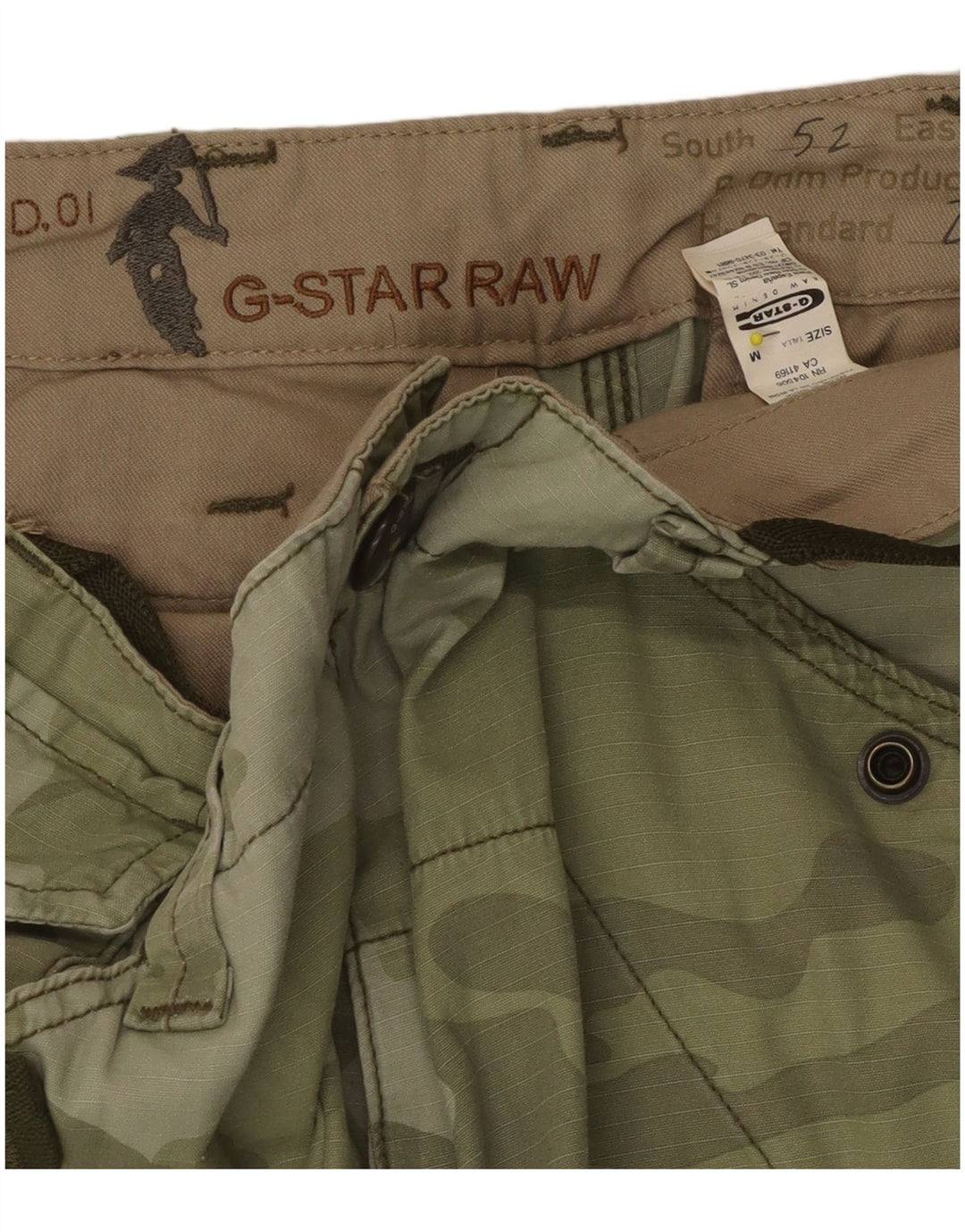 Bermuda cargo masculina G-Star médio W32 algodão camuflado verde