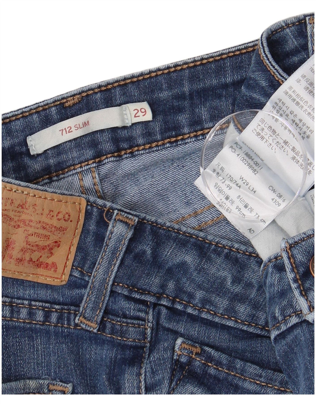 LEVI'S Feminino 712 Slim Jeans W29 L34 Azul Algodão