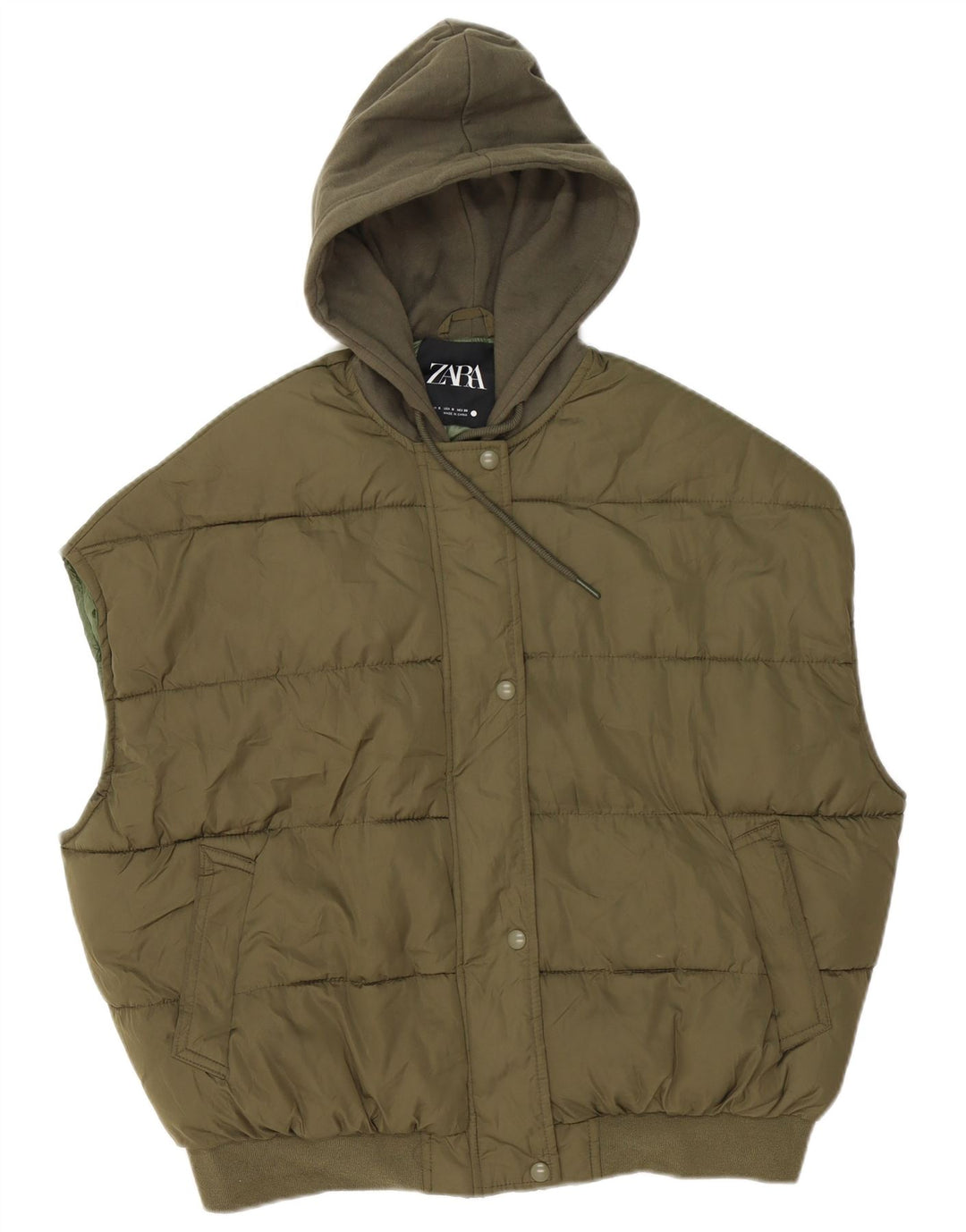 Zara Womens Hooded Oversized Gilet UK 10 Pequeno Poliéster Cáqui