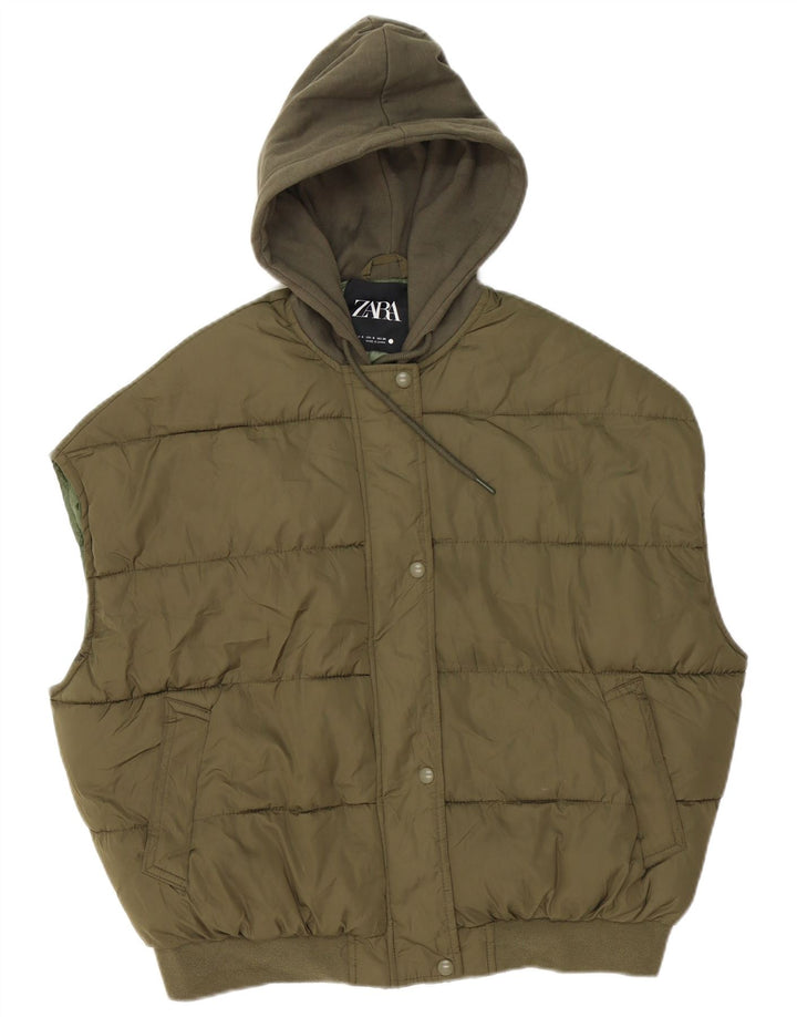 Zara Womens Hooded Oversized Gilet UK 10 Pequeno Poliéster Cáqui
