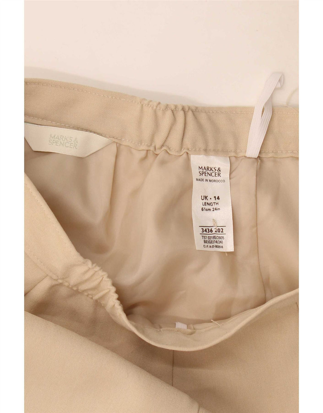 Saia lápis feminina Marks & Spencer UK 14 médio W30 poliéster bege