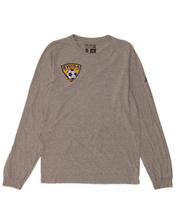 Adidas masculino Swisa Soccer Club gráfico top manga comprida pequeno algodão cinza