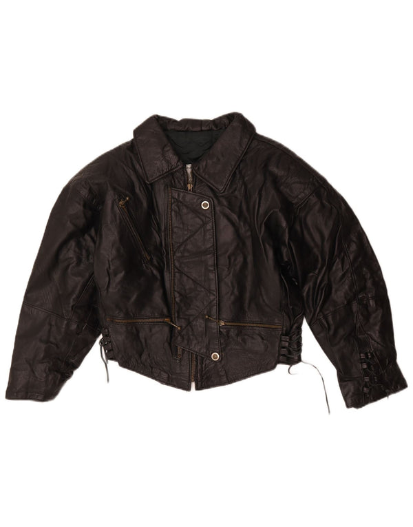 Jaqueta de couro feminina vintage UK 16 grande preta