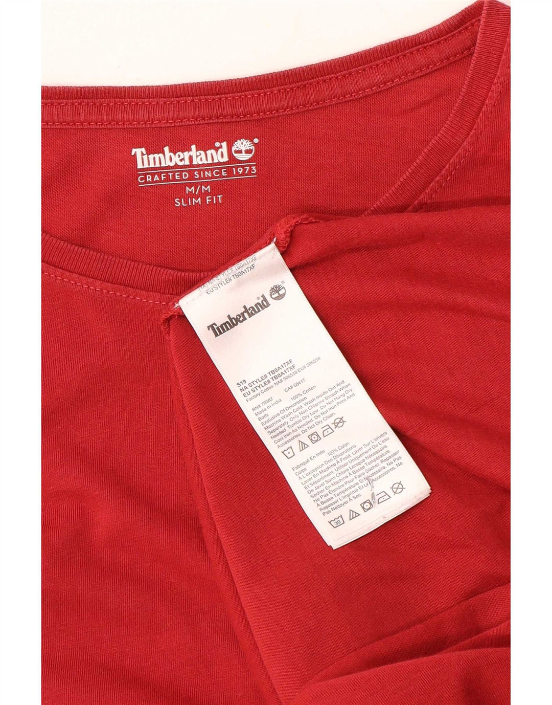 Camiseta masculina Timberland Slim Fit Top Médio Algodão Vermelho