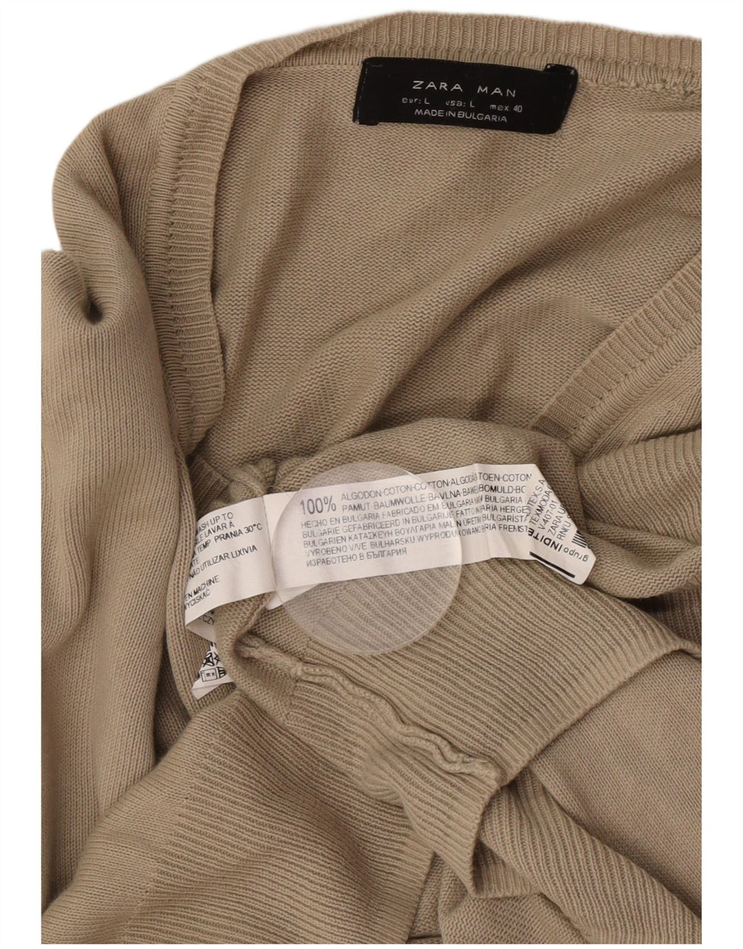 Suéter masculino Zara com decote em V grande algodão marrom