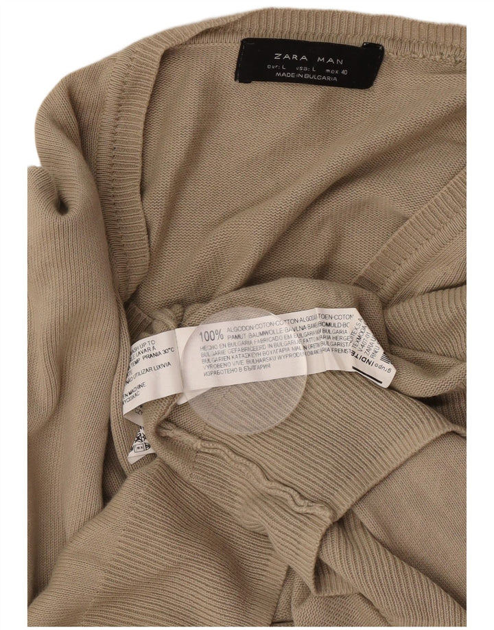 Suéter masculino Zara com decote em V grande algodão marrom