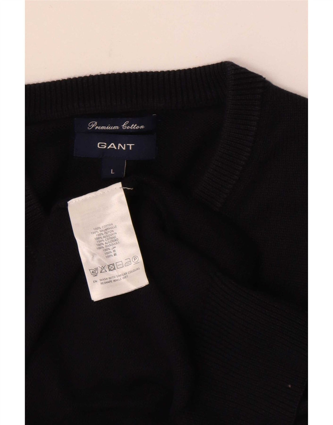 Suéter masculino Gant com ajuste regular e decote em V, grande algodão azul marinho