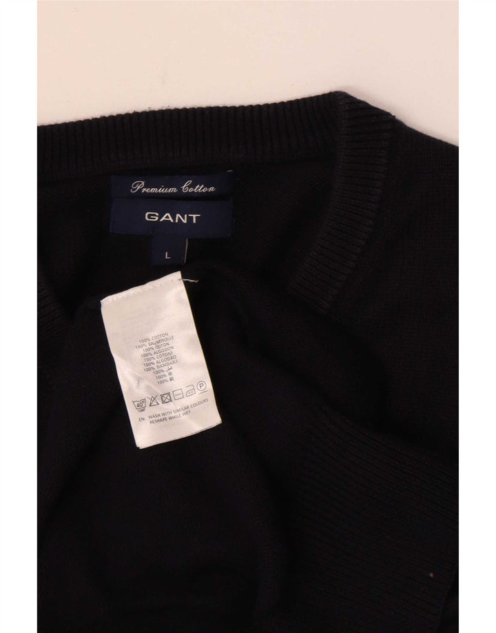 Suéter masculino Gant com ajuste regular e decote em V, grande algodão azul marinho