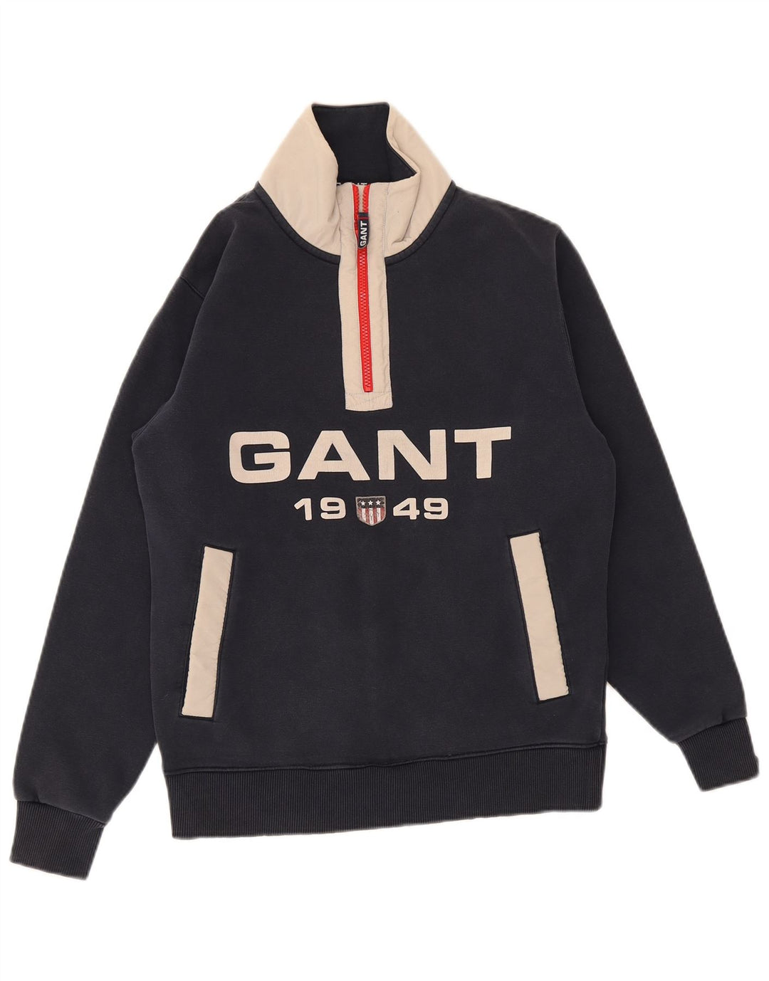 Suéter masculino Gant com gola e zíper gráfico pequeno bloco colorido azul marinho