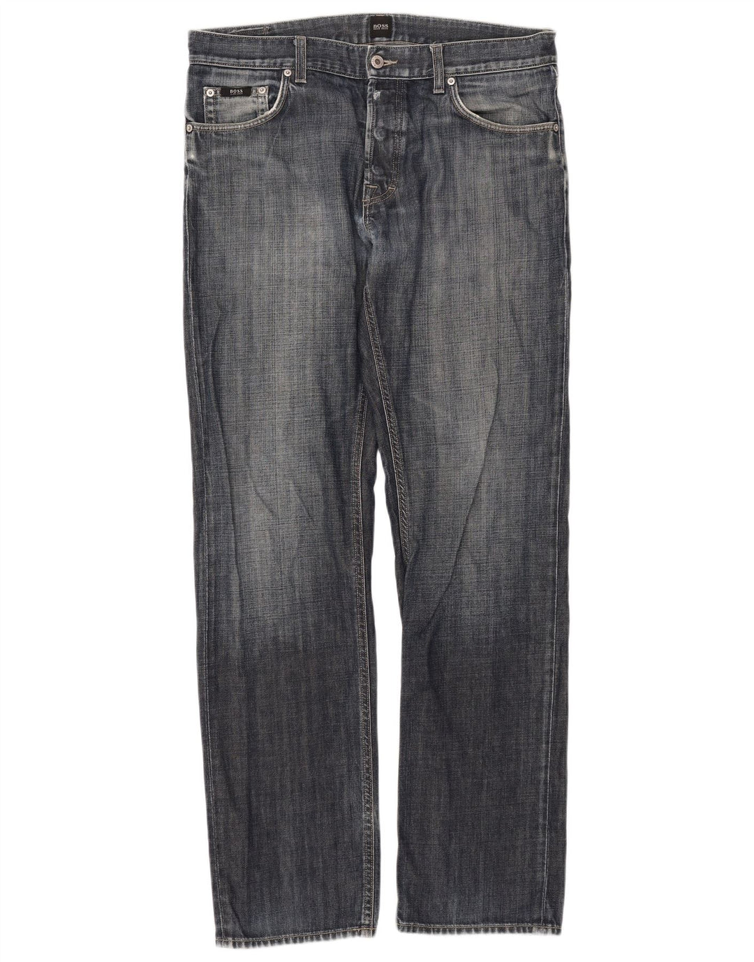 Hugo Boss Mens Straight Jeans W35 L34 Azul Algodão