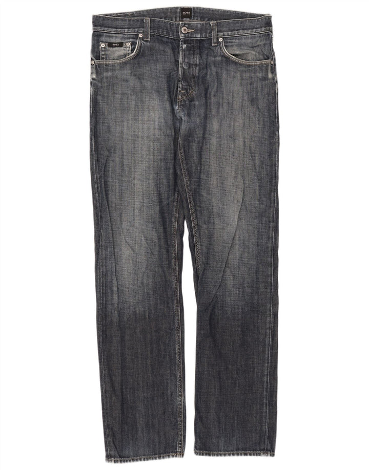Hugo Boss Mens Straight Jeans W35 L34 Azul Algodão