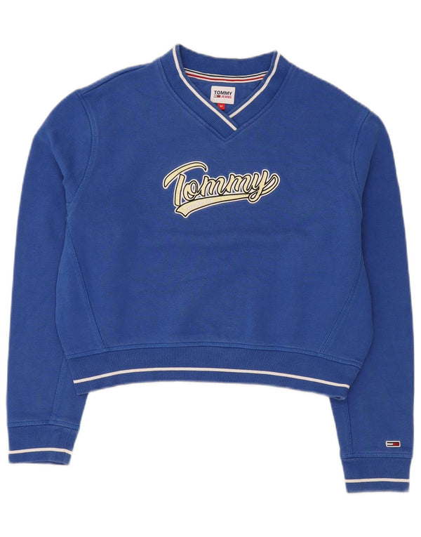 Tommy Hilfiger moletom feminino oversized gráfico crop jumper UK 6 XS azul