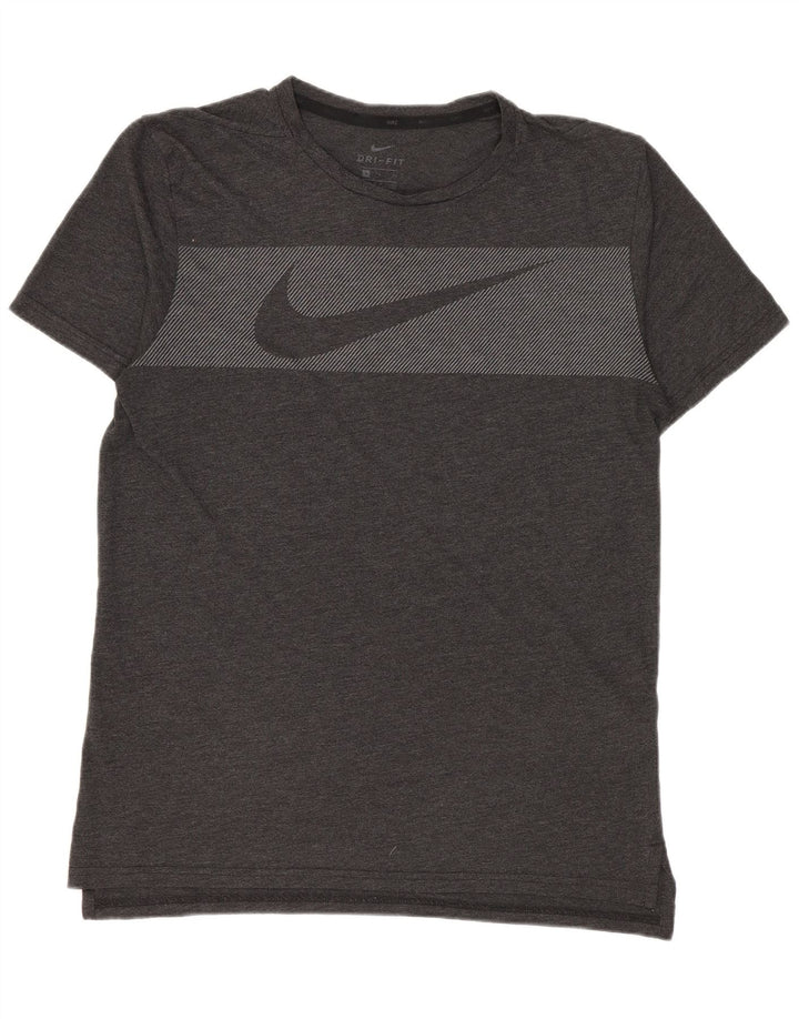Camiseta masculina NIKE Dri Fit Graphic pequena cinza risca de poliéster