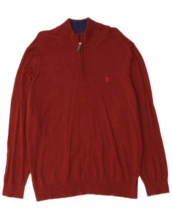 Suéter masculino Izod com zíper e gola XL algodão Borgonha