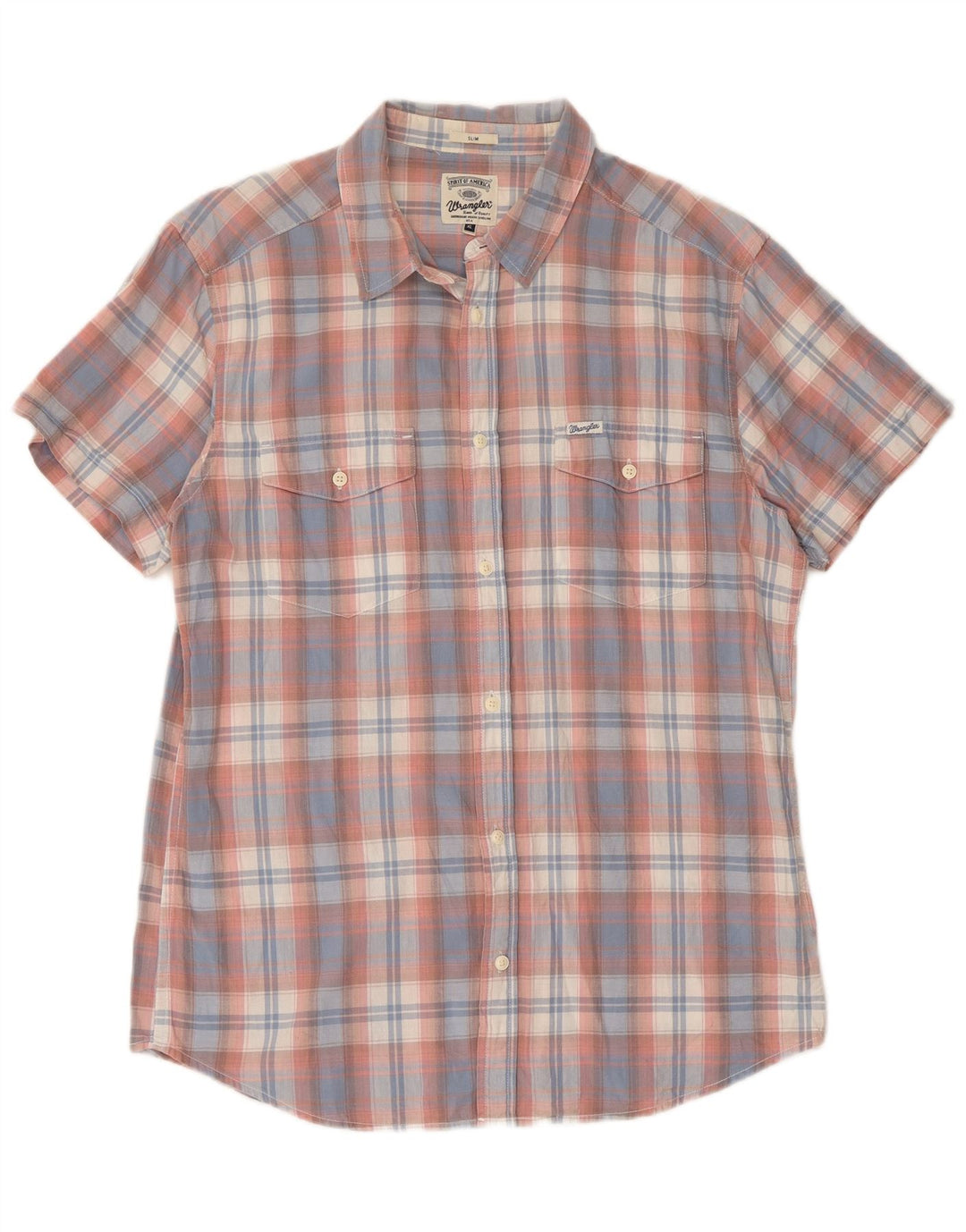 Camisa masculina Wrangler de manga curta slim XL azul xadrez algodão