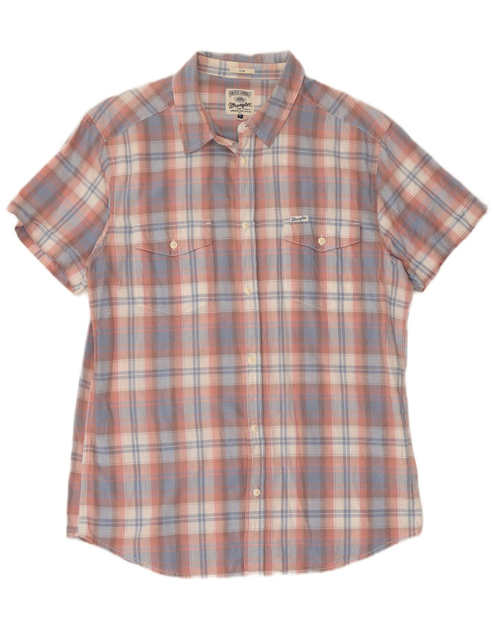 Camisa masculina Wrangler de manga curta slim XL azul xadrez algodão