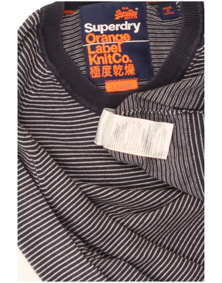 Suéter masculino Superdry com gola redonda, grande algodão listrado azul marinho