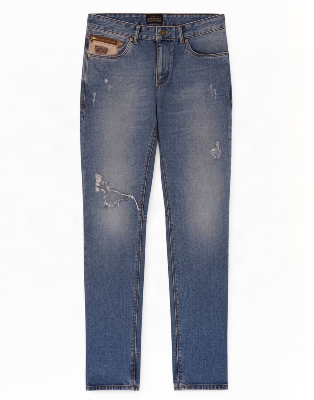 Zara Mens Distressed Slim Jeans EU 44 Grande W34 L32 Azul Poliéster