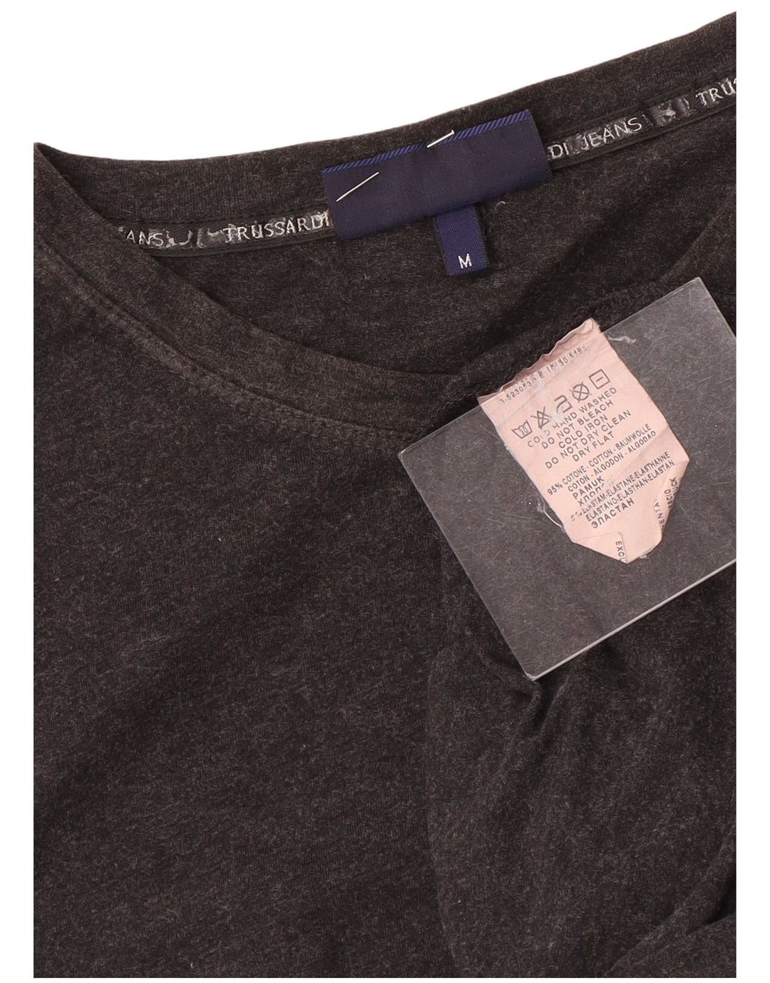 Trussardi Jeans Top feminino manga comprida UK 12 algodão cinza médio