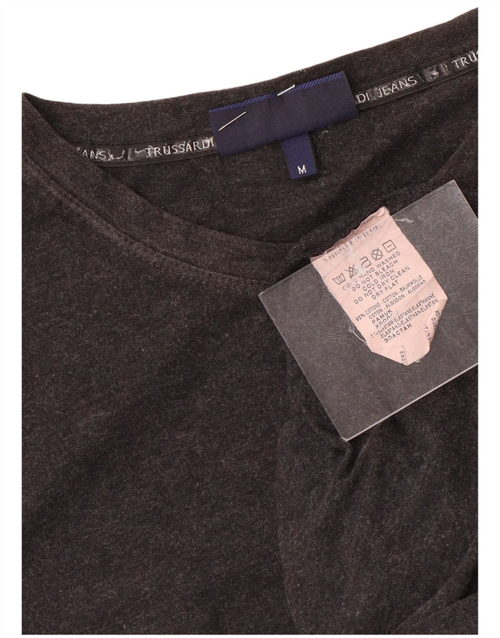 Trussardi Jeans Top feminino manga comprida UK 12 algodão cinza médio