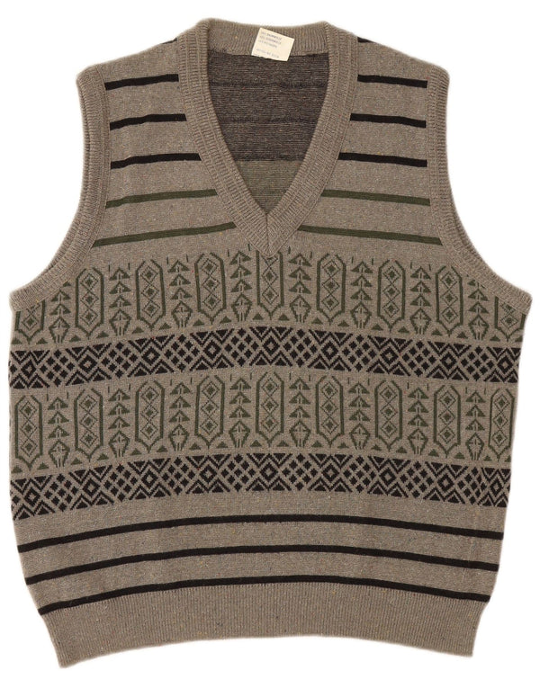 Colete masculino vintage regata grande algodão geométrico cinza