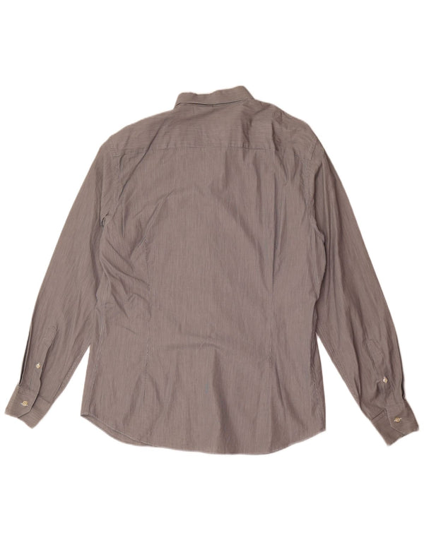 Camisa masculina Slim Fit Massimo Dutti XL cinza risca de giz algodão