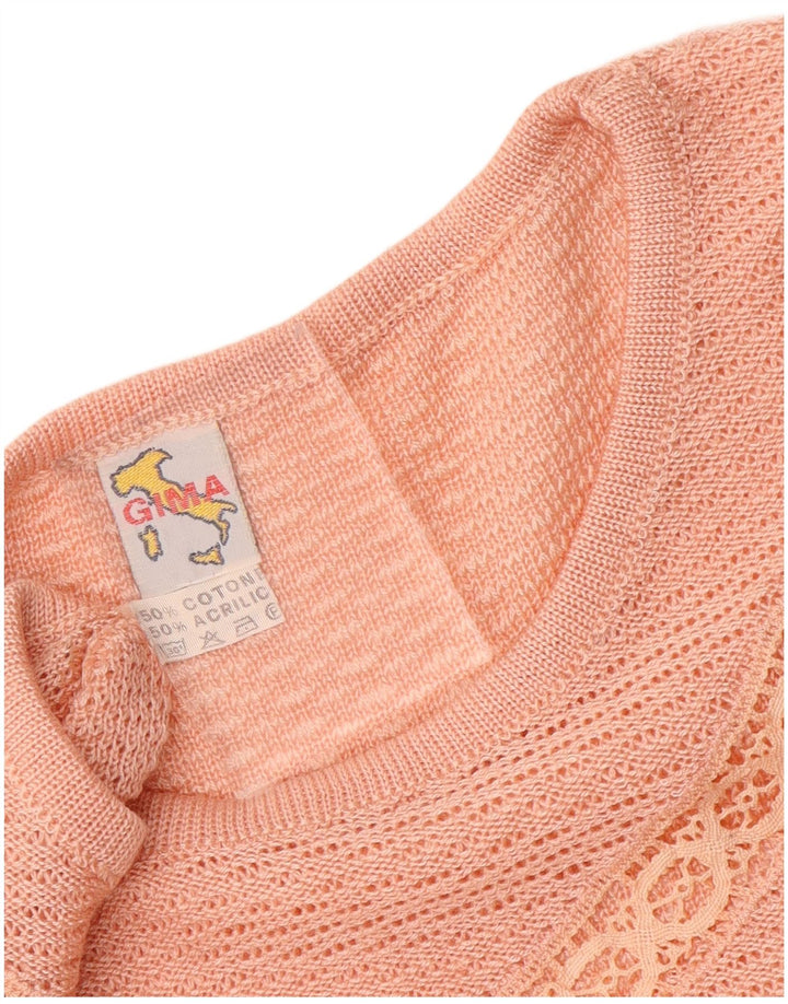 Suéter feminino VINTAGE de manga curta com gola canoa Reino Unido 14 médio rosa