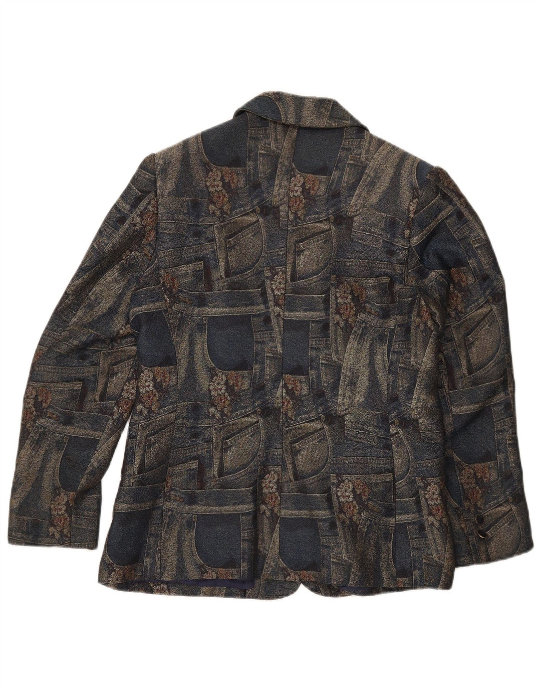 Jaqueta Blazer Feminina Carnet com 3 Botões Reino Unido 14 Médio Azul Marinho Floral