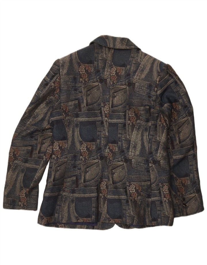 Jaqueta Blazer Feminina Carnet com 3 Botões Reino Unido 14 Médio Azul Marinho Floral