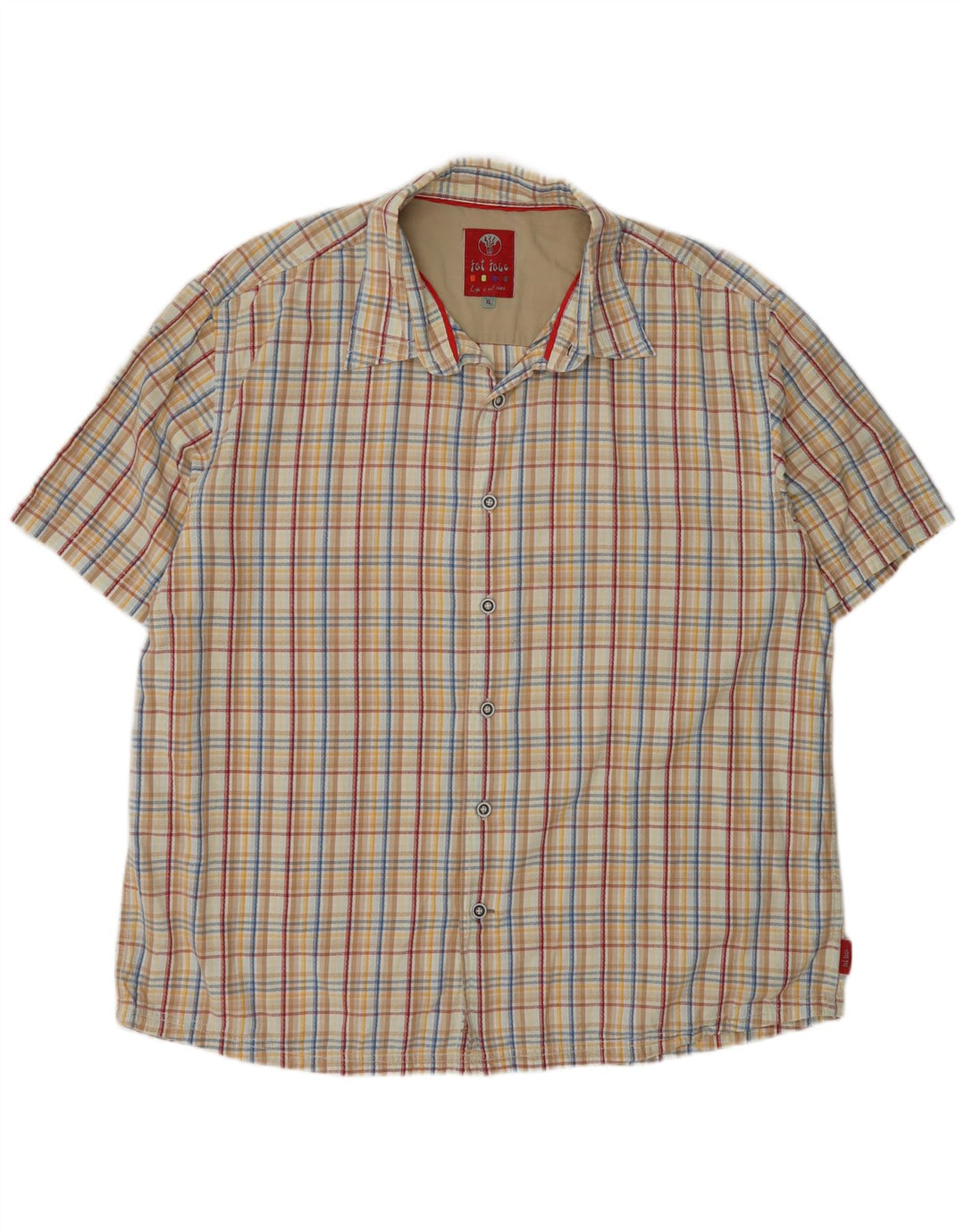 Camisa masculina de manga curta Fat Face XL bege algodão xadrez