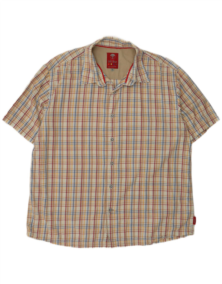 Camisa masculina de manga curta Fat Face XL bege algodão xadrez