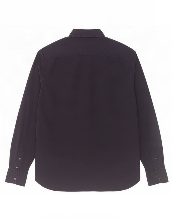 Tommy Hilfiger Camisa masculina justa de algodão azul marinho médio