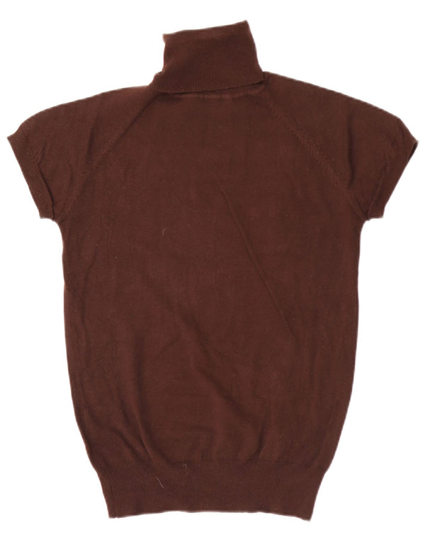 Suéter feminino Zara de manga curta com gola redonda Reino Unido 14 grande algodão marrom