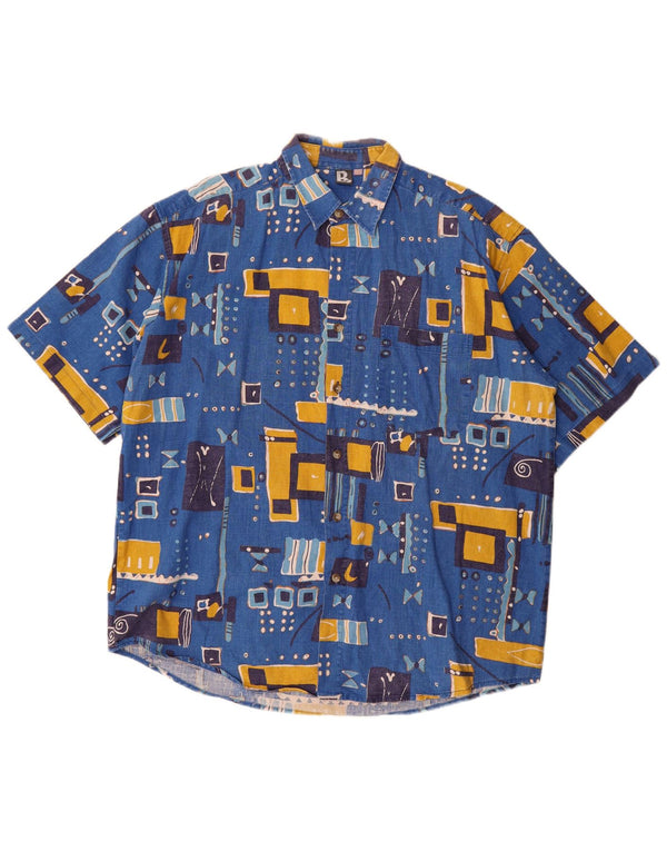 Camisa masculina vintage de manga curta 2XL patchwork azul