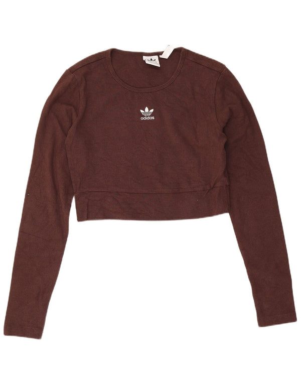 Adidas Womens Crop Sweatshirt Jumper UK 12 /14 Médio Marrom Algodão