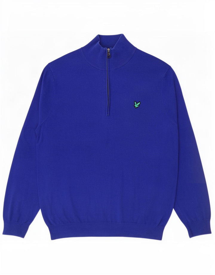 Suéter masculino Lyle & Scott com zíper e gola alta de algodão azul