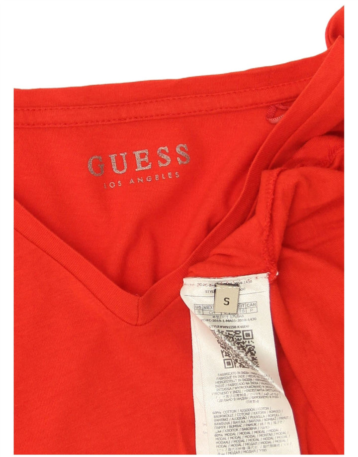 Guess Top gráfico feminino manga comprida Reino Unido 10 pequeno algodão vermelho