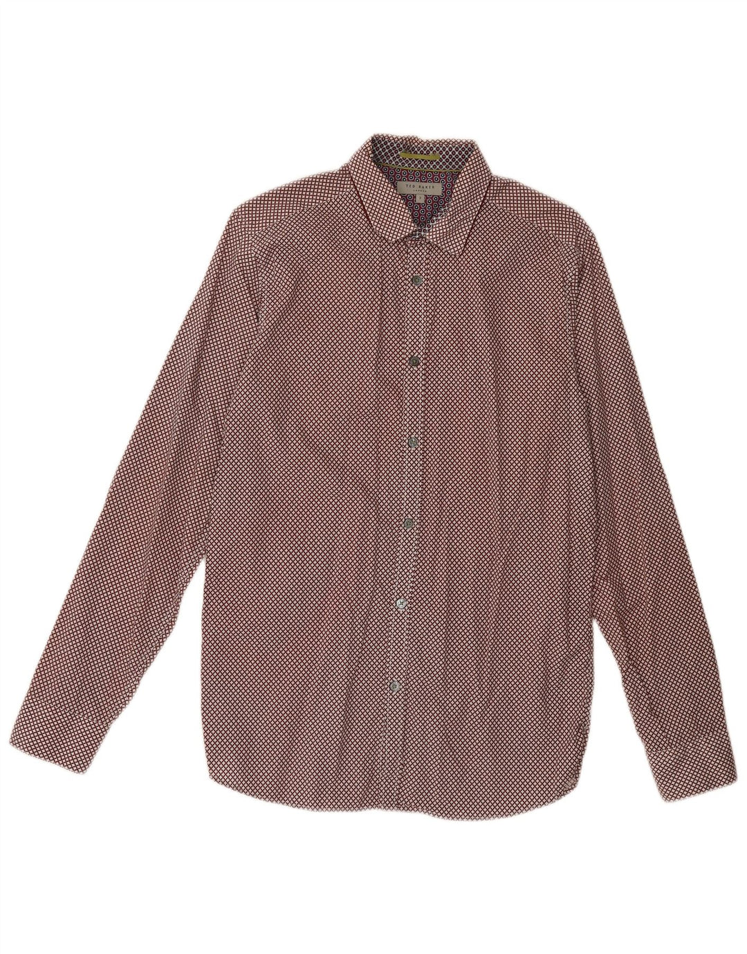 Camisa masculina TED BAKER tamanho 3 algodão geométrico médio Borgonha