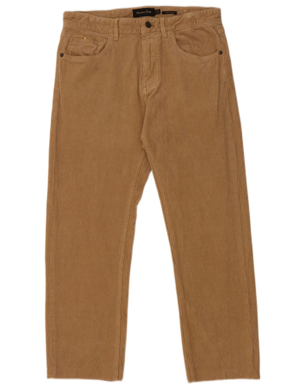 Calça masculina reta de veludo Massimo Dutti UE 38 pequena W30 L25 bege