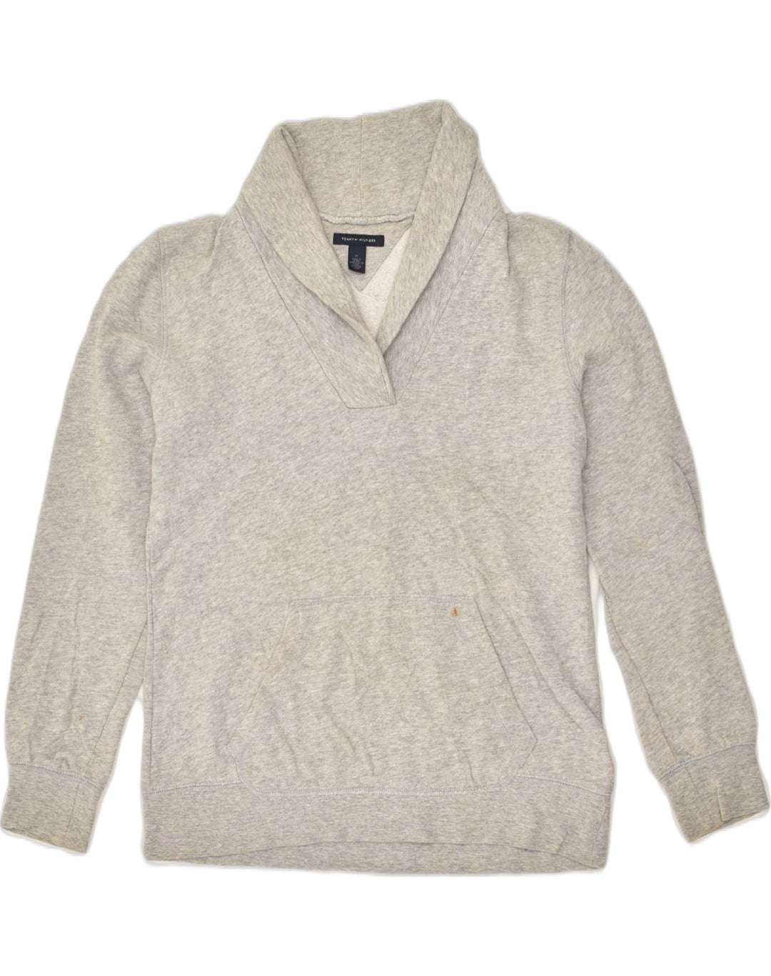 TOMMY HILFIGER Mens Shawl Neck Sweatshirt Jumper Medium Grey Cotton | Vintage Tommy Hilfiger | Thrift | Second-Hand Tommy Hilfiger | Used Clothing | Messina Hembry 