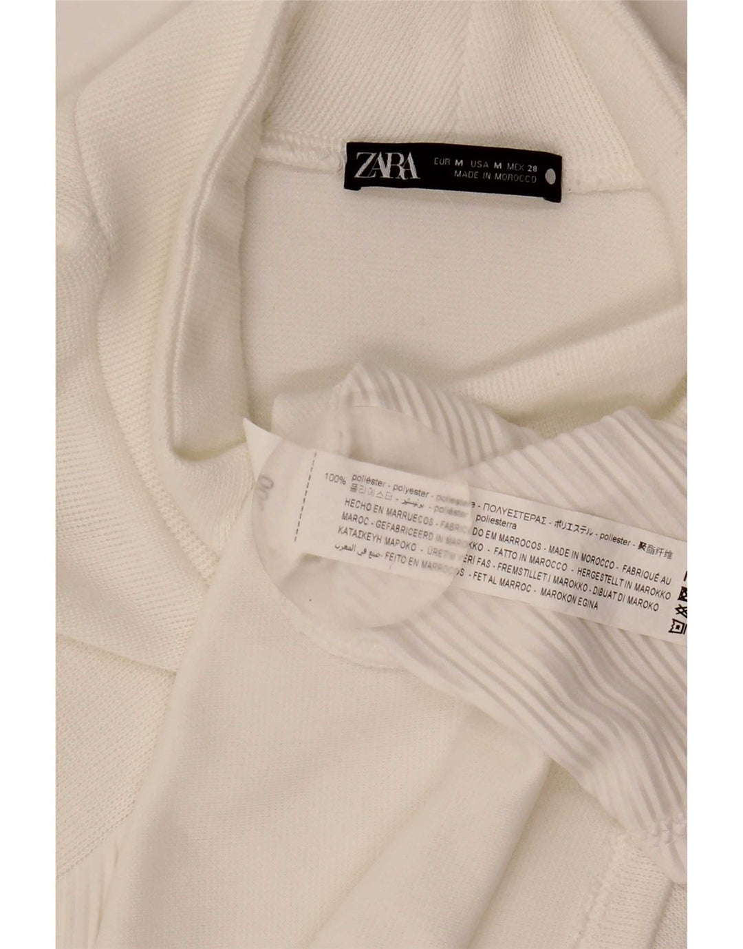 Vestido feminino Zara de manga comprida UK 14 médio branco poliéster
