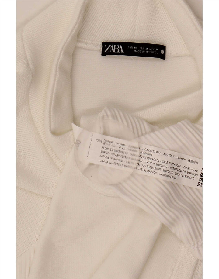 Vestido feminino Zara de manga comprida UK 14 médio branco poliéster