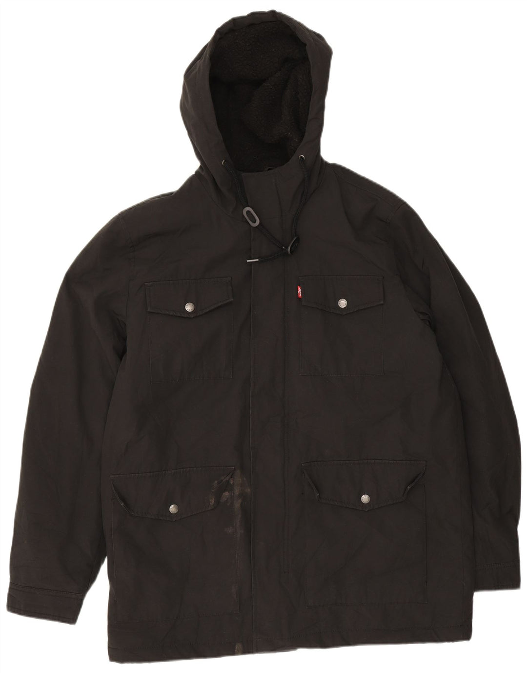Jaqueta utilitária masculina com capuz Sherpa Levi's UK 38 poliéster preto médio