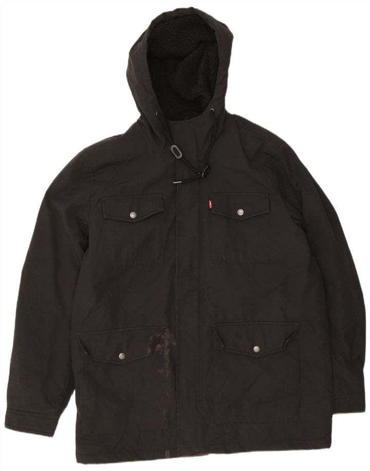 Jaqueta utilitária masculina com capuz Sherpa Levi's UK 38 poliéster preto médio