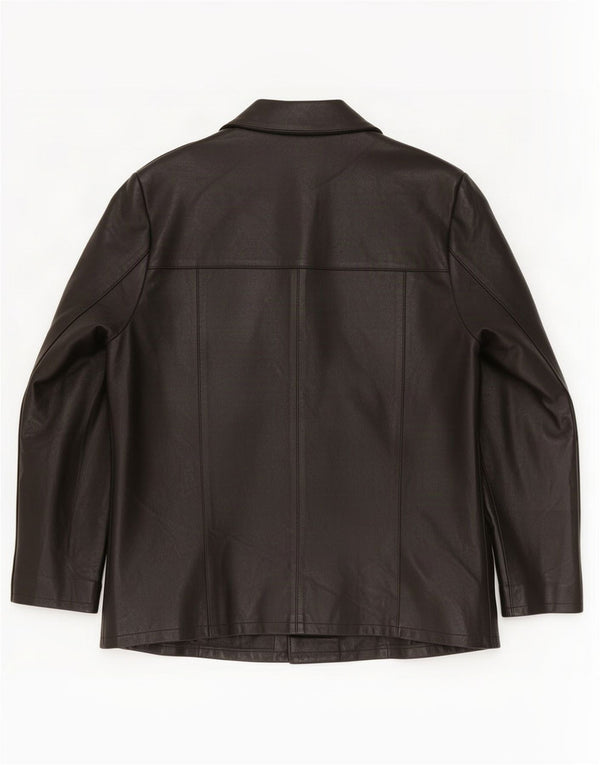 Jaqueta blazer feminina vintage de couro com 3 botões Reino Unido 14 médio preto